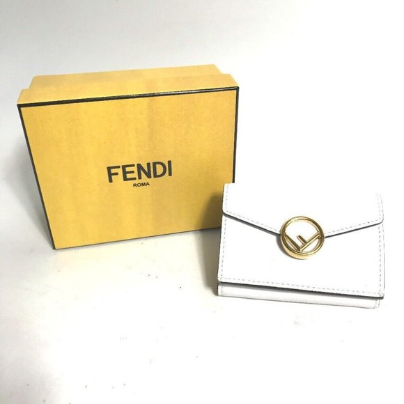 Auth FENDI 8M0395 logo mini compact wallet Trifold wallet Leather White - Picture 1 of 12